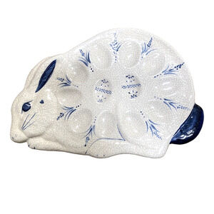 The Potting Shed Crackle Bunny Rabbit Deviled Egg Platter Dedham Style Blue